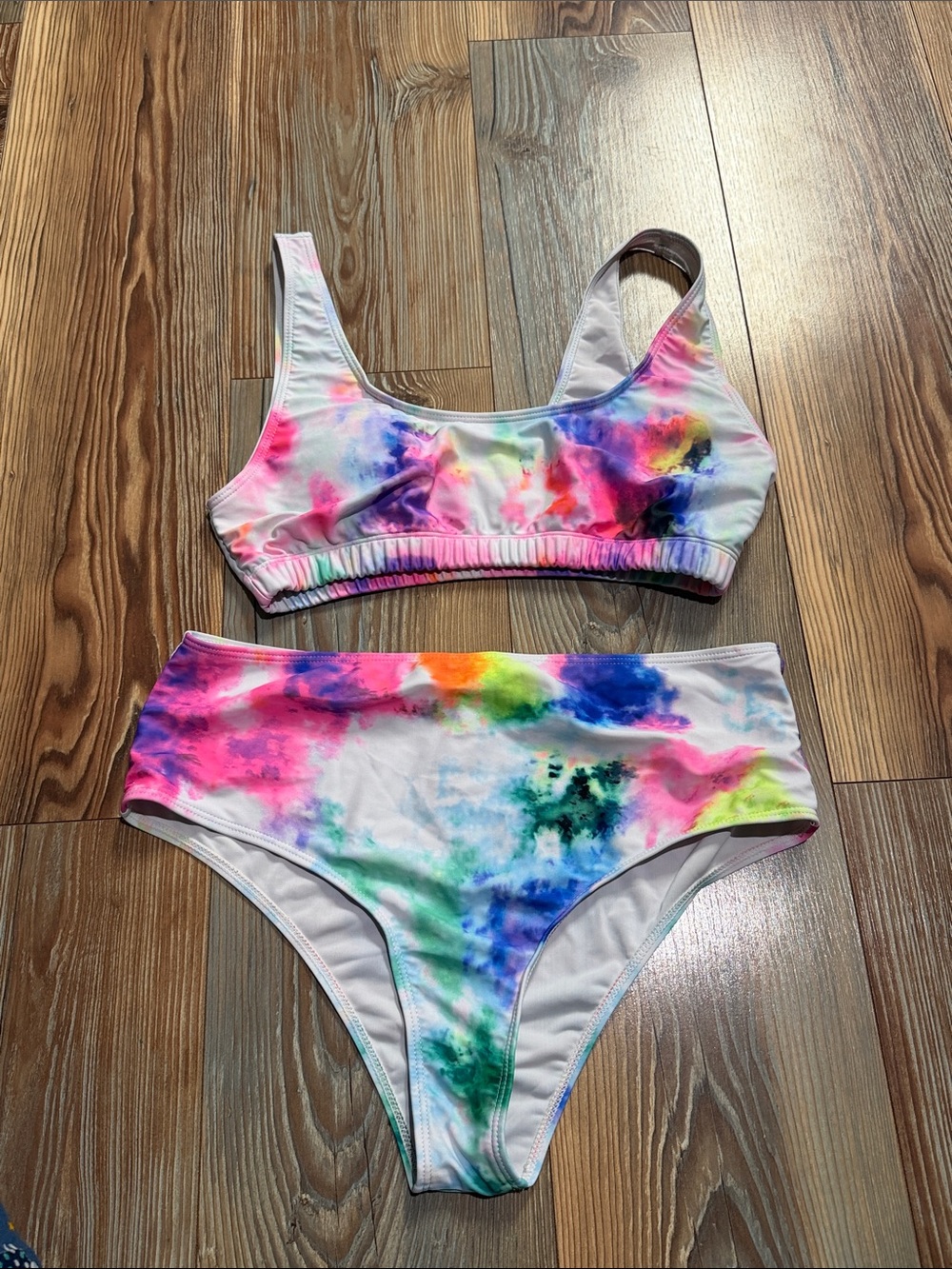 SHEIN White Multicolor Tie-Dye High Waist Bikini Set
